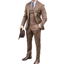 2020 novo smoking marrom ternos do casamento dos homens noivo terno formal cavalheiro traje terno masculino 3 peça conjunto (jaqueta + colete calças) 2024 - compre barato