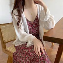 Summer New 2021 Thin Women Blouse Chiffon Lantern Sleeved Ruffles Loose Lady Elegant Outwear Coat Tops 2024 - buy cheap