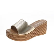 Sandalias con punta de plataforma abierta para mujer, chanclas de cuña, zapatos de playa informales antideslizantes, zapatos de verano dorados 2024 - compra barato