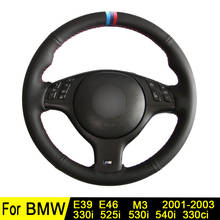 Car Steering Wheel Cover For BMW E46 M3 E39 330i 540i 525i 530i 330Ci 2003-2001 Hand-stitched Black Genuine Leather 2024 - buy cheap