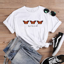 Camiseta borboleta feminina de algodão, engraçada, moderna, verão, manga curta, gola redonda, casual 2024 - compre barato