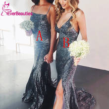 Sequins Bridesmaid Dress Long 2020 Sexy Backless Wedding Party Dress Side Split Maid of Honors V-Neck Robe De Soirée De Mariage 2024 - buy cheap