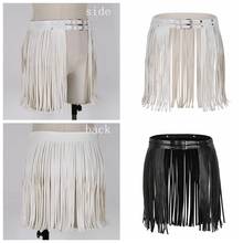 Womens Adult Sexy Moto Punk Fashion Tassel Skirts for Clubwear Sex Products Faux Leather Waistband Fringe Mini Skirt Belt 2024 - buy cheap