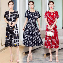 Print dress large size floral women summer new dress slim plus size breathable dress elegant lady dress casual female dress 2024 - buy cheap