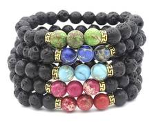 8mm uyjb mulitcolor rainbow agate lapis lazuli Onyx Macrame Braided black volcanic lava Bracelet Reiki Buddha Prayer Yoga 2024 - buy cheap