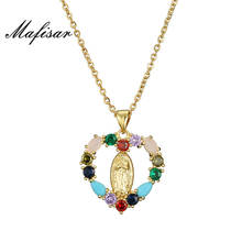 MafisarUnique Design Heart Shape Virgin Mary Pendant Necklace For Women Men Rainbow Color Crystal CZ Jewelry Gift For Friend 2024 - buy cheap