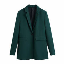 Evfer blazer feminino longo fashion, casual, botão único, verde, manga longa, casaco liso fino, chique, primavera 2024 - compre barato