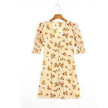Vestido de verão feminino casual flor estampado com decote em v de manga curta vestido fino vestidos 2024 - compre barato