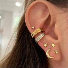 Enthusiasm Boho Gold Crystal Earrings Set Women Ear Clip Zircon Heart Moon Star Women Earring Vintage Fashion Jewelry Gifts 2021 2024 - buy cheap