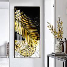 Póster de pared abstracto de hojas de planta dorada, pintura artística impresa en lienzo de estilo moderno para pasillo, sala de estar, decoración única 2024 - compra barato