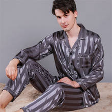 Pijamas de seda Real para hombre, ropa de dormir de manga larga con rayas de alta calidad, conjunto de 2 piezas 2024 - compra barato