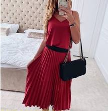 Sexy spaghetti strap summer dress 2020 women A-line hot pink female pleated midi dress sukienka Casual office ladies party dress 2024 - buy cheap