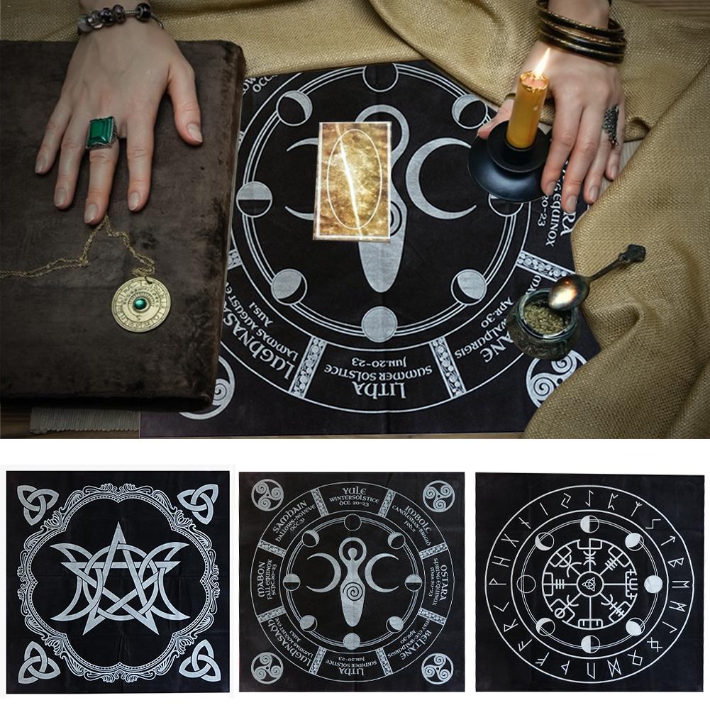 Mantel de tarot de 49 x 49 cm pentagrama pagano y altar de franela A diseño de triple luna