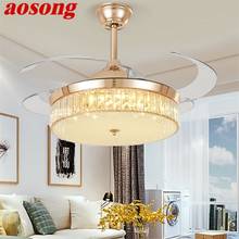 AOSONG-ventilador de techo de lujo, lámpara LED de cristal con Control remoto, moderna, dorada, Invisible, para el hogar 2024 - compra barato
