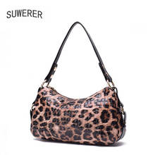 SUWERER Women Genuine Leather bag 2020 new cowhide Leopard print bag fashion Luxury women leather shoulder bag famous brand 2024 - buy cheap