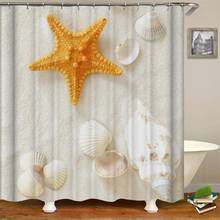 Praia cortina de chuveiro náutico tropical hawaiian seashells mar estrelas areia tema impressão tecido boho decoração do banheiro cortinas 2024 - compre barato