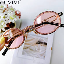 Round Rhinestone Sunglasses Women Brand Designer Steampunk Diamond Vintage Sun Glasses Crystal Oval Retro Sunglasses UV400 2024 - buy cheap