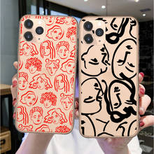 Cute Lovely Girly Line Art Face Couple Phone case for iPhone 12 mini 11 Pro Max X XR XS MAX SE 8 7 6s Plus Clear Silicone Cover 2024 - купить недорого
