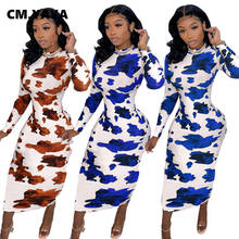 CM.YAYA Fall Winter Leopard Midi Bodycon Maxi Dress for Women Sexy Club Party Long Sleeve Long Dresses Pencil Vestidos 2024 - buy cheap