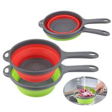 Escurridor plegable redondo con mango de silicona, filtro de drenaje de plástico, cesta de frutas, colador de verduras, accesorios de cocina 2024 - compra barato