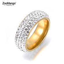 ZooMango Rhinestone Dedo Anéis Pave Definir CZ Cristal da Cor do Ouro de Aço Inoxidável Anéis de Casamento Jóias Para As Mulheres ZR18057 2024 - compre barato