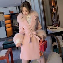 New Styles Women's Real Fox Fur Collar Wool Coat Fashion Cashmere Winter Overcoats Top Quality Long Fur Jackets S7893 2024 - buy cheap