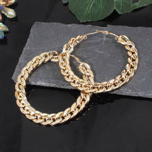 Korea Fashion Gold Color Chain Hoop Earrings for Women 2020 Vintage Simple Popular Metal C Shape Ring Earrings Statement Jewelry 2024 - купить недорого