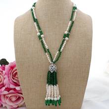 21" White Pearl Green Jade Necklace Pendant 2024 - buy cheap