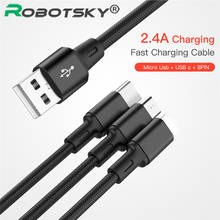 Cable de datos USB de 2.4A, Cable de carga 3 en 1, Micro USB tipo C para Android, USB tipo C, Cables de teléfono móvil para Samsung S9 2024 - compra barato