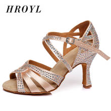 HROYL Women Latin dance shoes For Girls ladies With Rhinestone Ballroom Tango Dancing Shoes 10/8.5/7.5/6/CM Heels Dropshipping 2024 - buy cheap