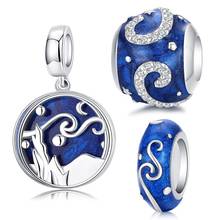 fit Europe Bracelet Silver 925 Original Blue Enamel Starry Night Beads S925 Art Mountain Moon Star Sky Charms for diy Jewelry 2024 - buy cheap