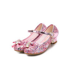 Princess Kids Leather Shoes for Girls Flower Casual Glitter Children High Heel 2020 Girls Shoes Butterfly Knot Blue Pink Silver 2024 - buy cheap