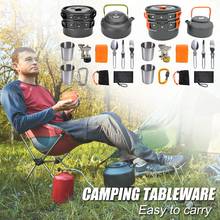 Outdoor Camping Hiking Cookware Tableware Picnic Cooking Pan Fry Pan Kettle Teapot Fork Spoon Water Cup Cutting Board Kit Campin 2024 - buy cheap