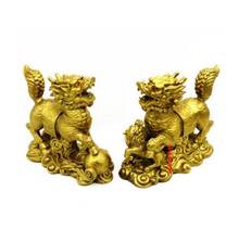 Copper Statue Chinese Feng Shui Brass Carved Guard Evil Dragon Kylin QiLin Beast Statue Pair 2024 - buy cheap