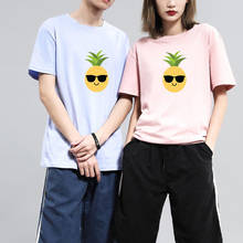 Мужская модная футболка Ulzzang, солнцезащитные очки, футболка с ананасом для женщин, хлопковая футболка с коротким рукавом для пары, Kawaii Harajuku, хипстерские Топы 2024 - купить недорого