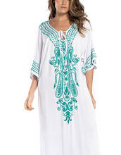 Cotton Pareo embroidered blouse strand Tunic Cover up Women Beachwear kaftan Maxi Dress Rode Sarong Swimsuit holiday robe plage 2024 - buy cheap