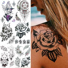 Black Large Rose Temporary Tattoos For Women Female Realistic Geometric Tatoo Hummingbird Cat Wolf Moon Fake Tattoo Sticker 2024 - buy cheap