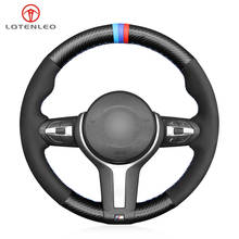 LQTENLEO Black Suede Carbon Fiber Steering Wheel Cover for BMW M2 F87 M3 F80 M4 F82 F83 M5 F10 M6 F06 F12 F13 X5 M F85 X6 M F86 2024 - buy cheap