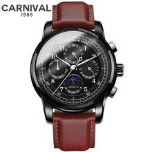Multifunction Automatic Watch Men Leather Strap Business Mechanical Watches CARNIVAL Male Clock Wristwatches Erkek Kol Saati 2024 - buy cheap