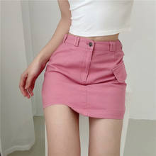 Женская джинсовая юбка с высокой талией, универсальная однотонная тонкая юбка из денима с эффектом потертости, весна-лето 2024 - купить недорого