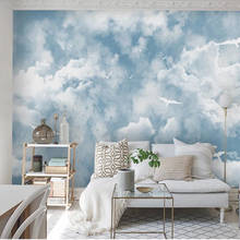 Milofi-papel tapiz grande personalizado 3D, Mural Simple mediterráneo, cielo azul, Nube Blanca, gaviota, fondo, Mural 2024 - compra barato