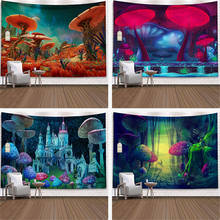 Tapeçaria de parede estilo boho, cogumelo brilhante mágico, tapeçaria colorida para sala de estar, parede grande, tapeçaria de ioga 2024 - compre barato