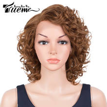 Trueme-Peluca de cabello humano rizado para mujer, postizo de encaje con parte de encaje, corte Bob, color marrón, Rubio degradado, suelto, brasileño 2024 - compra barato