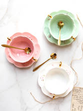 Flor de cerejeira romântica em relevo copo de leite cerâmica copos de café com colher binaural tigela sopa sobremesa pássaro ninho tigela ccereal arco 2024 - compre barato