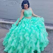 Two piece Lace Turquoise Quinceanera Dresses With Beads Crystal Organza Ball Gowns Sweet 16 Gowns Formal Dress for 15 Years 2024 - buy cheap