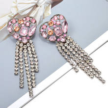 Wholesale Heart-Shaped Metal Hollowed-out Dangle Long Drop Earrings Hanging Crystals Chain Tassels Jewelry Accessories For Women 2024 - buy cheap