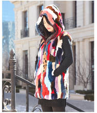Chaqueta con capucha para mujer, Chaleco de piel de zorro rex natural auténtico, multicolor, cálido, a la moda, de invierno, de cualquier tamaño 2024 - compra barato