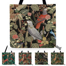 Bolsa tote impermeável, verde, folhas de plantas tropicais, animal, flamingo, girafa canguru, bolsa de compras de ombro com leopardo 2024 - compre barato