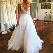 Vestido de noiva pescoço em v sexy, vestido de noiva design simples, feito em tule, tamanhos grandes 2024 - compre barato