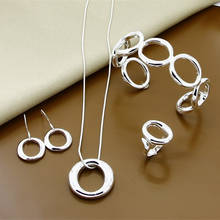925 prata esterlina círculo redondo o colar pulseira brinco anel conjunto para a mulher casamento noivado moda jóias presente 2024 - compre barato